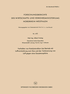 cover image of Verhalten von Katalytstrahlern bei Betrieb mit Luftvormischung zum Gas and der Verbrennung von Luft gegen eine Gasatmosphäre
